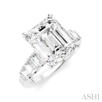 1 1/4 Ctw Emerald Shape Emerald and Round Cut Diamond Semi-Mount Engagement Ring in 14K White Gold